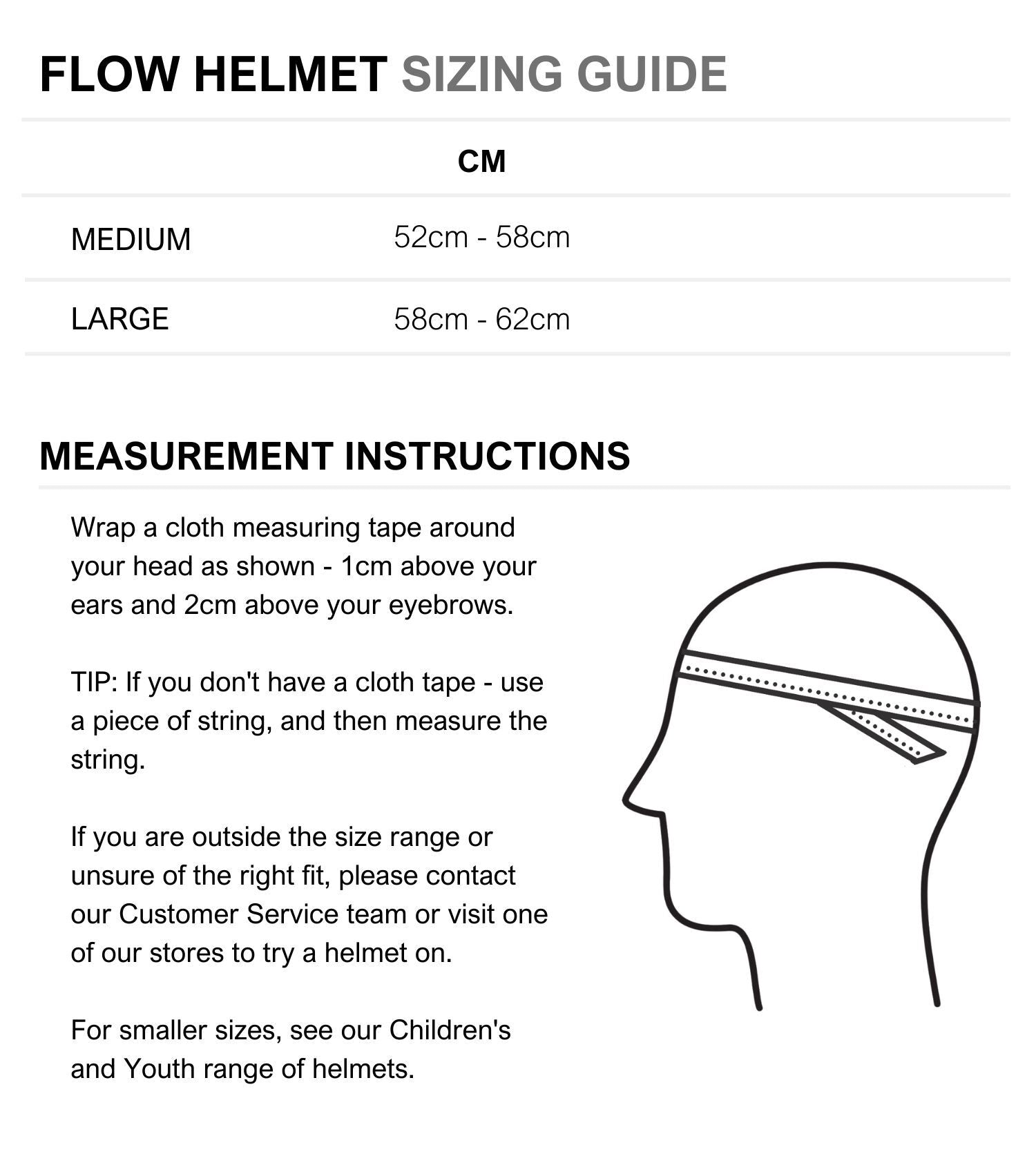 Road bike best sale helmet size guide