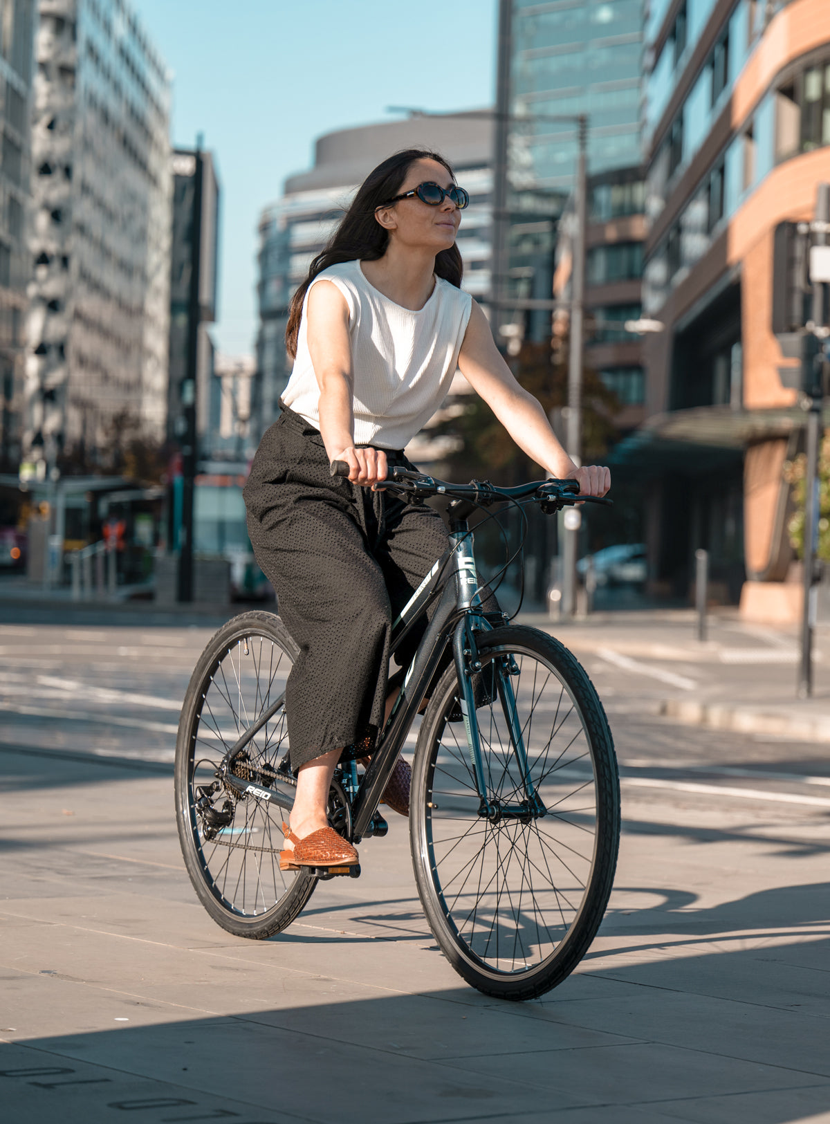 Woman with bike sale