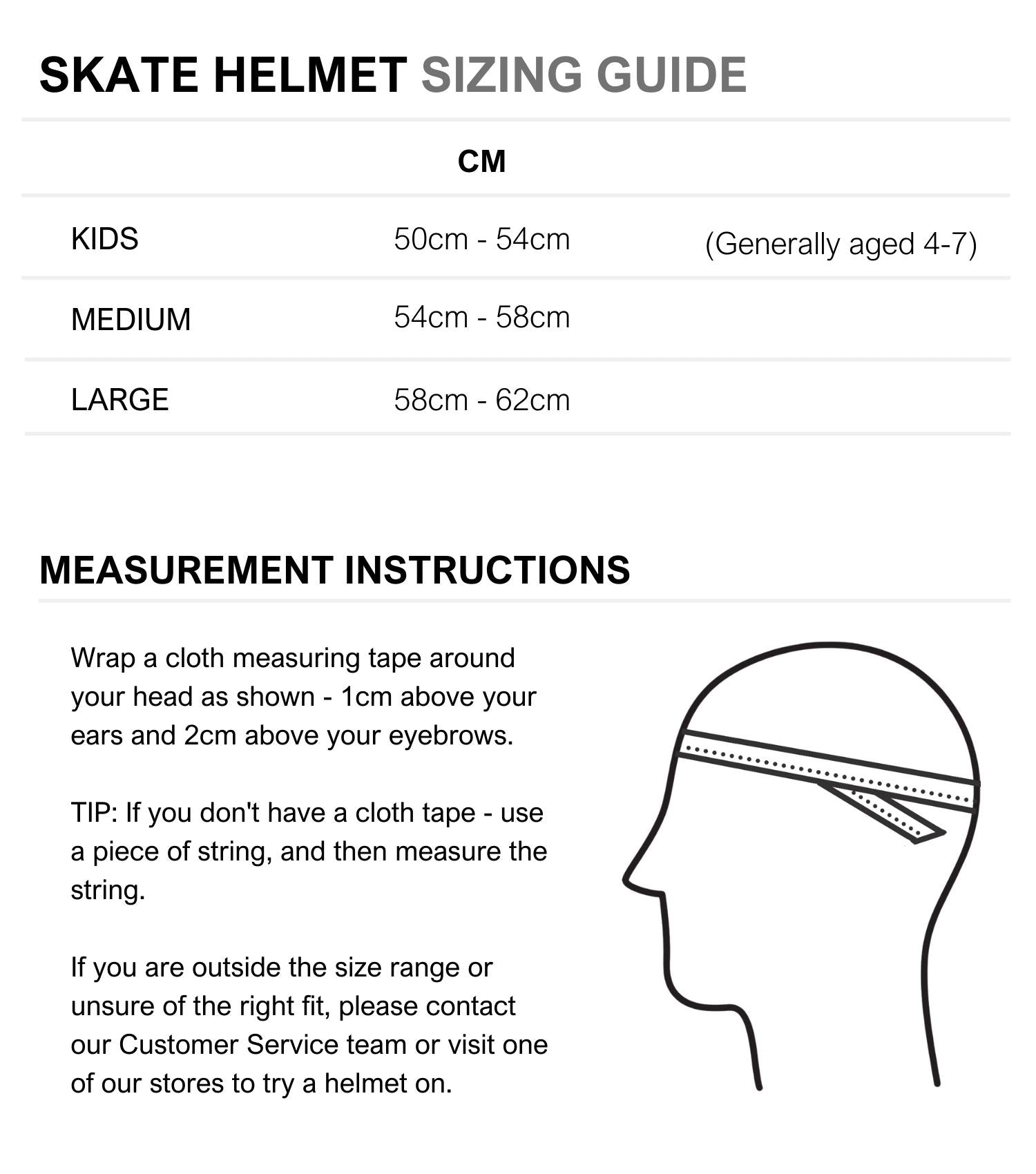 Baby helmet 2024 size chart